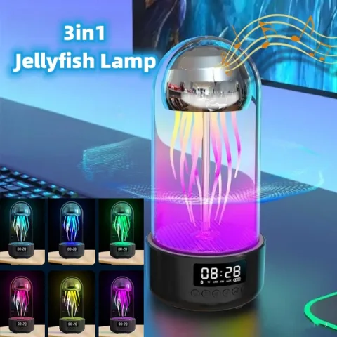 Creative 3in1 Colorful Jellyfish Lamp with Clock Luminous Portable