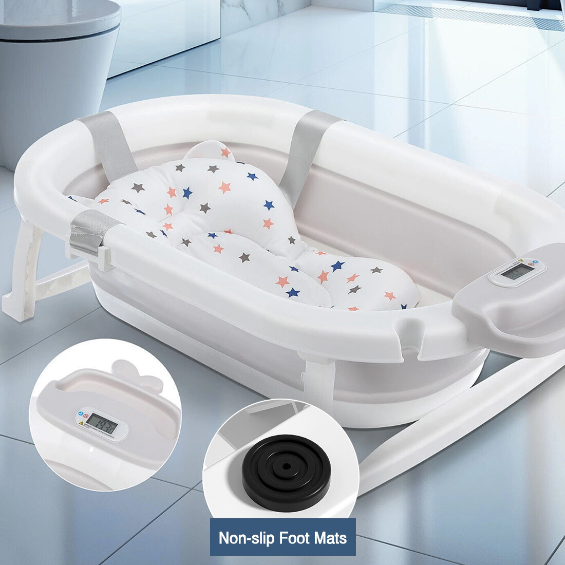 Foldable Baby Bath Tub Ergonomic With Temperature & Cushion Pad Net — image 5