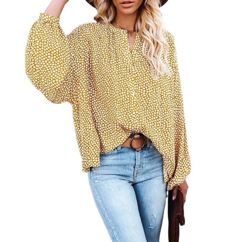 Floral Long Sleeve V-Neck Loose Casual Shirt