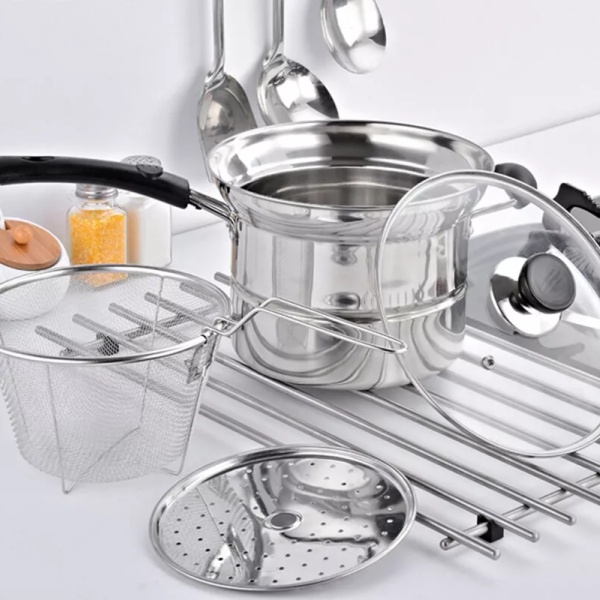4pc Non Stick Chip Pan Deep Fat Fryer Cooking Noodle Soup Pot Frying Basket&Lid — image 10
