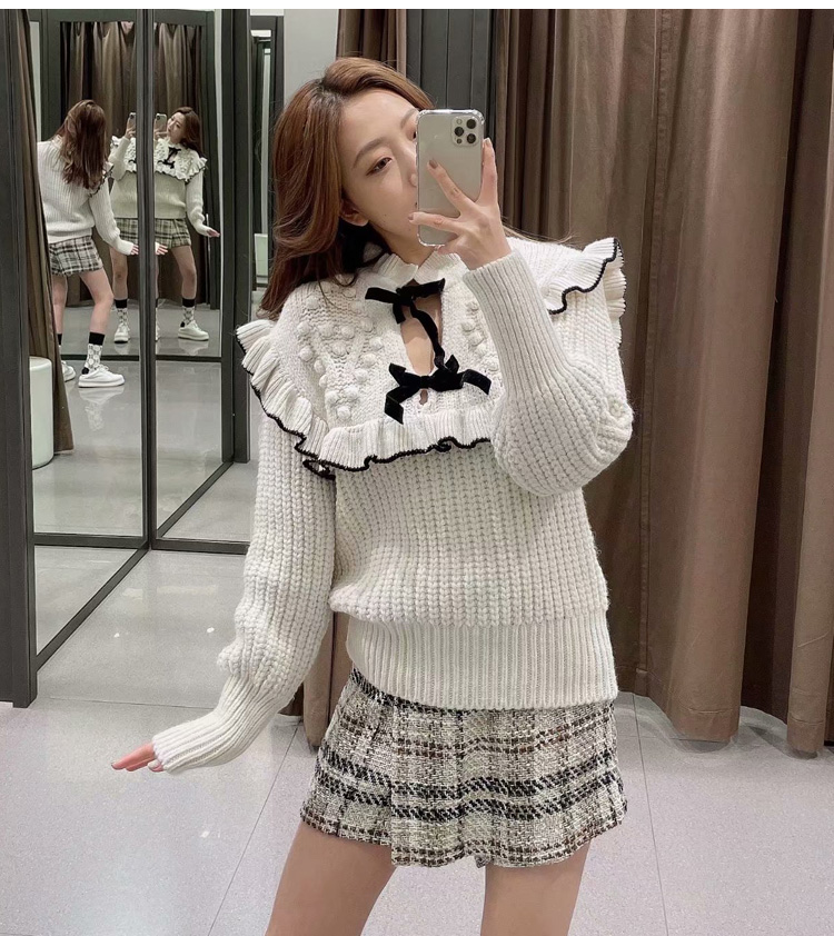 Knotted Ruffle Knitted Women's Sweater