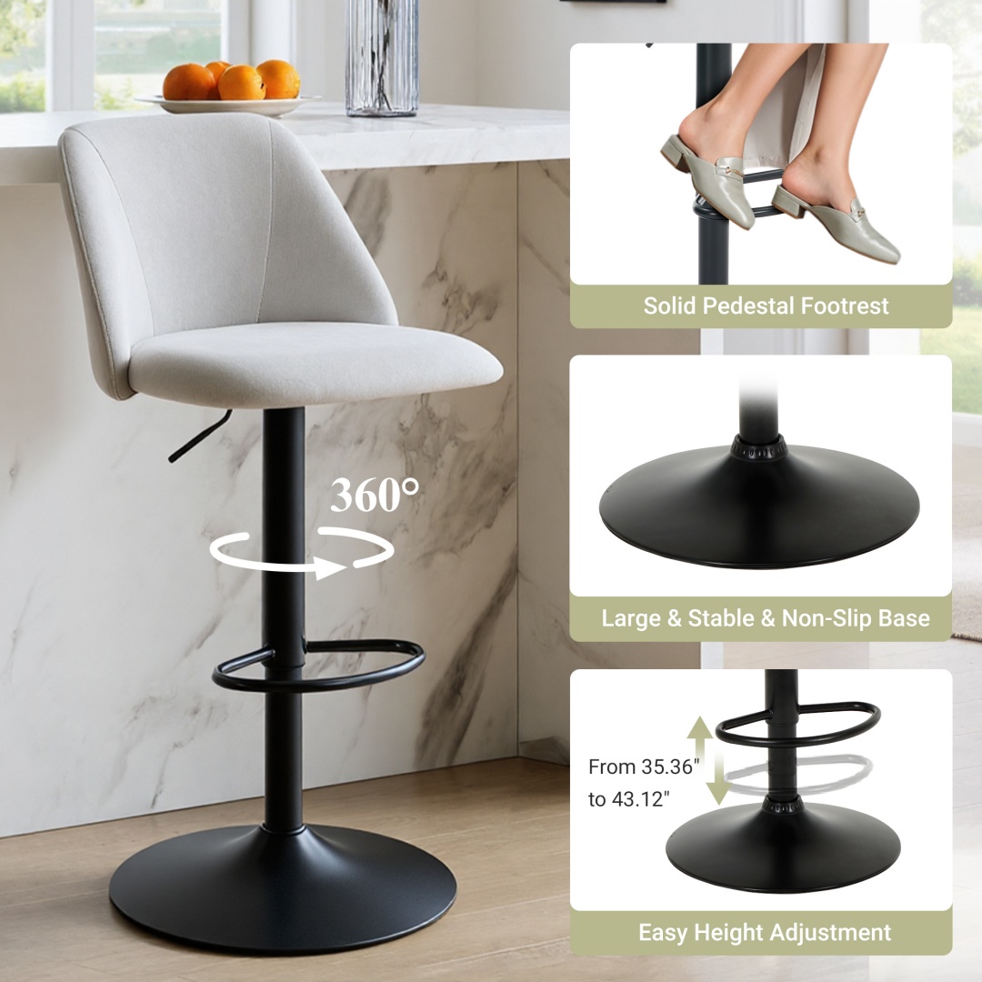 Swivel Bar Stools Upholstered Adjustable Barstools Counter Heigh For Bar, Dining Room, Set Of 1, Beige image 14
