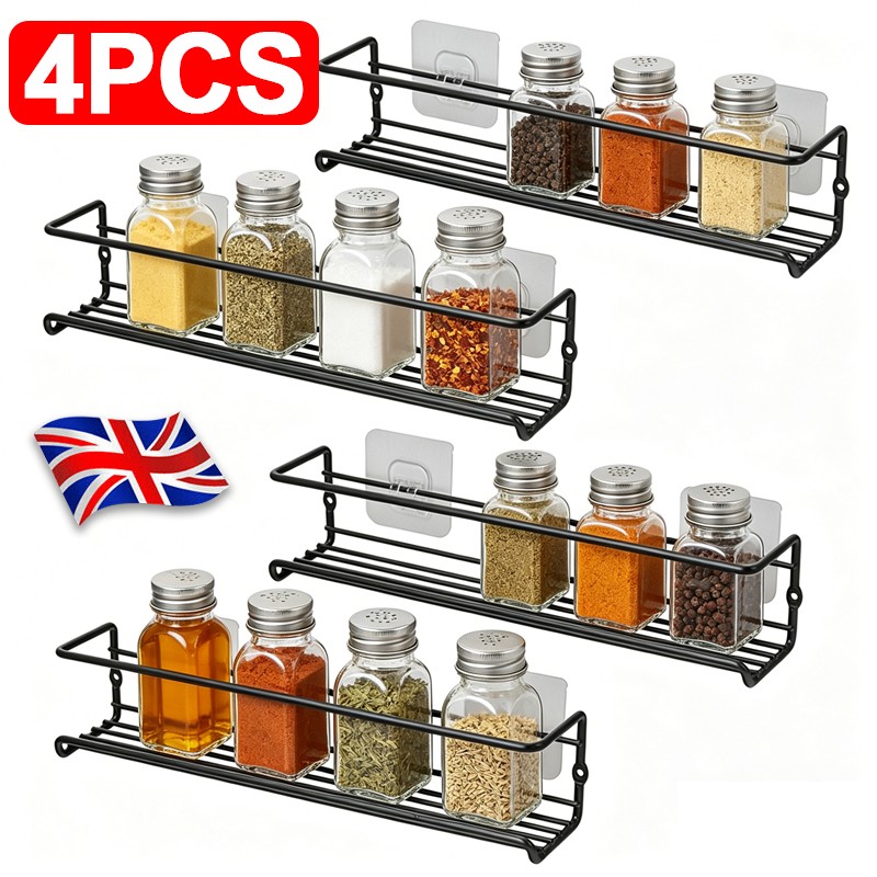 4PCS Spice Herb Jar Rack Holder For Kitchen Door Cupboard