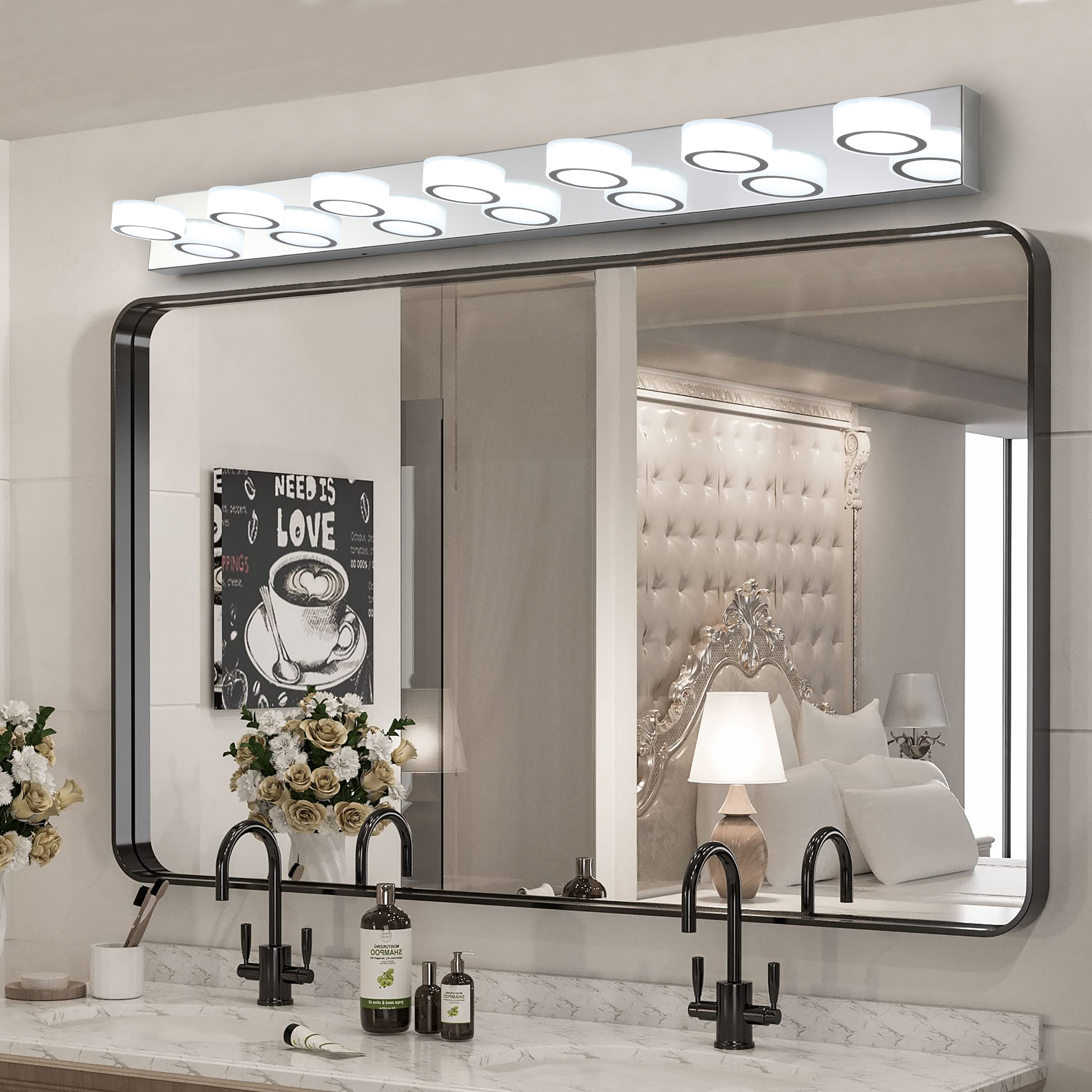 52 Modern 7-Light LED Vanity Light Fixture - Chrome Finish With Acrylic Light Shades - Energy-Efficient Bathroom Wall Sconce - Dimmable For Mirror, Shower, And Bathroom Decor