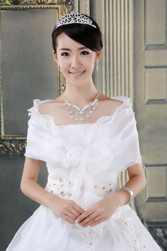 Wedding Dress Accessories Shawl Lace Tulle Flowers White - Shop at LoveMi