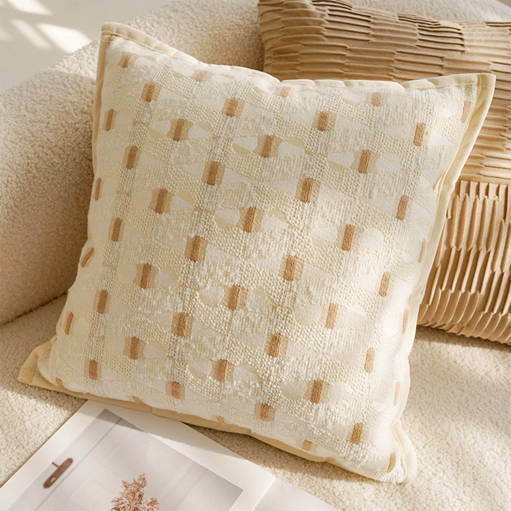 Nordic Ins Cream Style  Brown Cream Wind Pillow Cover Vintage French Stamping Waist Cushion Cover Decor Home Decorative Pillowcase 30x50 45x45