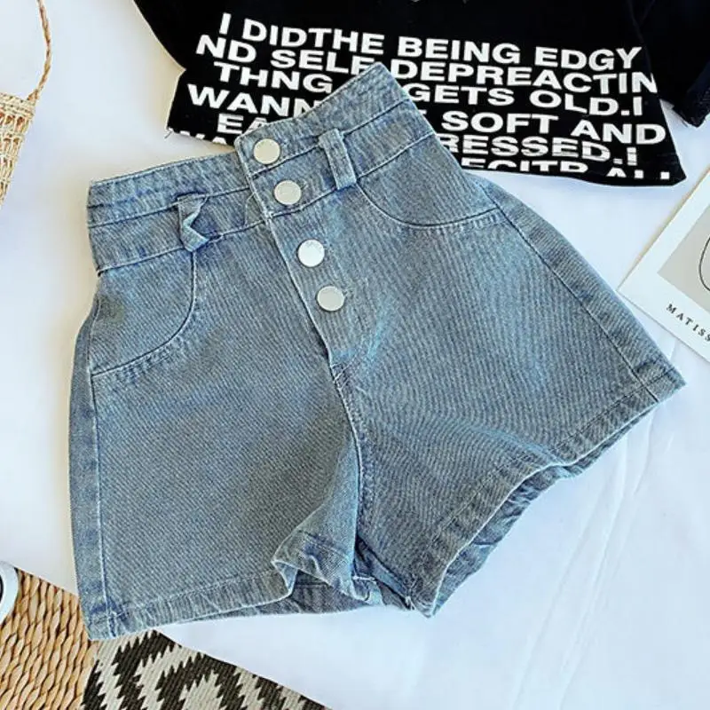 Little Girl Korean Fashion Medium And Large Children's Denim Shorts Two-piece Set