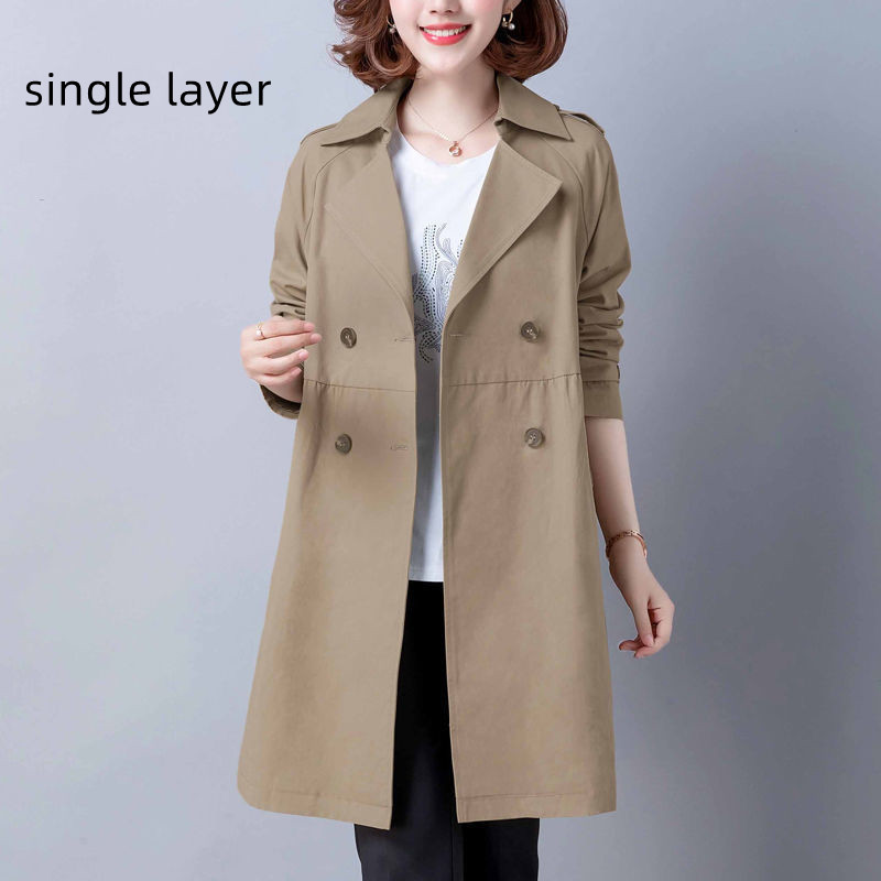 New Women's Solid Color Loose Trench Coat Khaki Single Layer - Shop at LoveMi