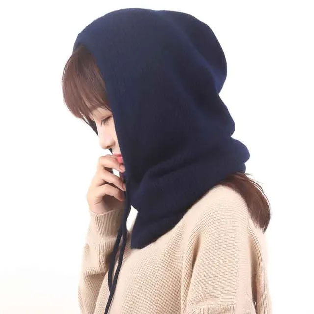 Cashmere Woolen Autumn And Winter Knitted Hat Navy Blue - Shop at LoveMi