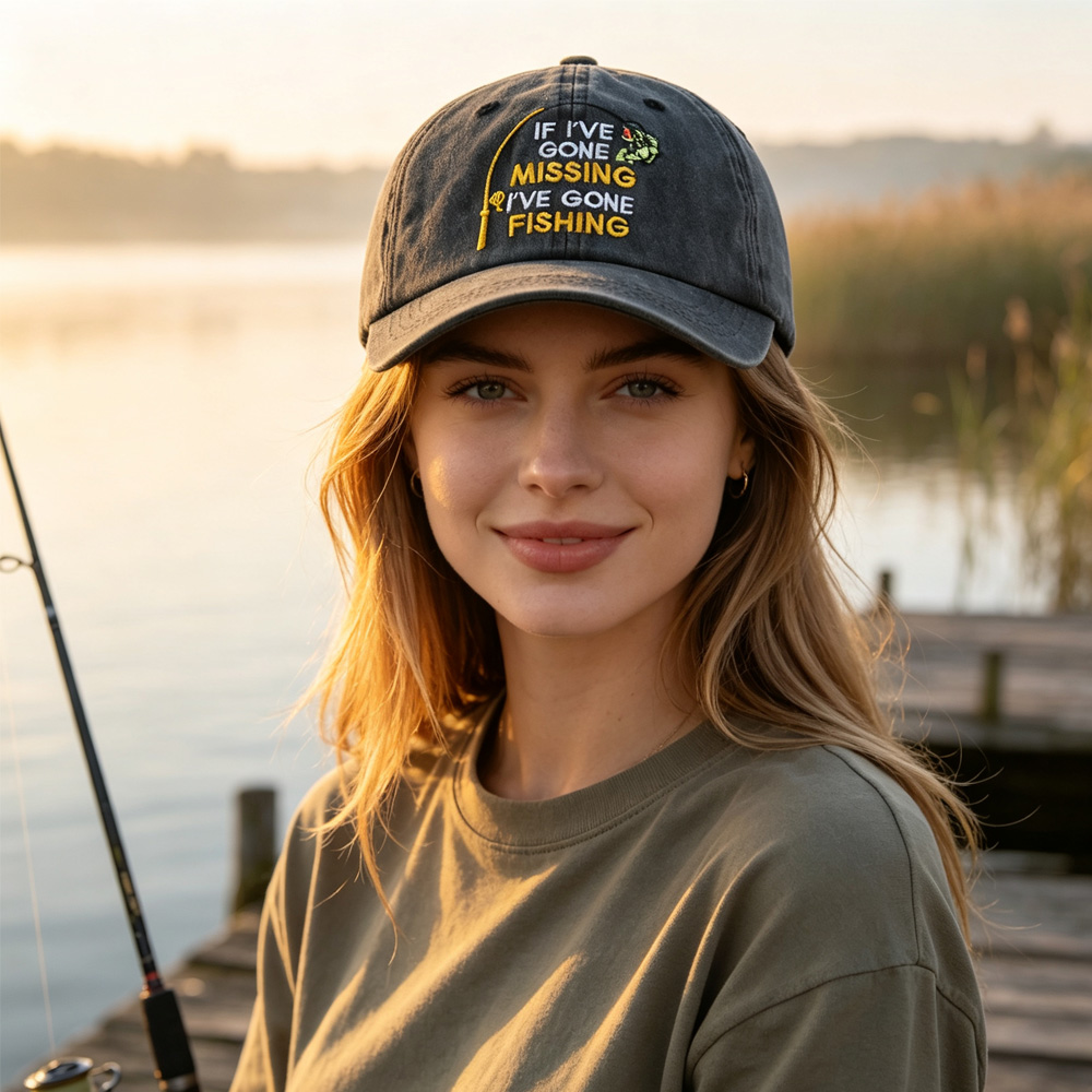 2pcs Vintage Washed Fishing Baseball Cap For Women, Embroidery If I Ve Gone Missing I Ve Gone Fishing Funny Hat, Outdoor Fisherman Gift Hat — foto 2