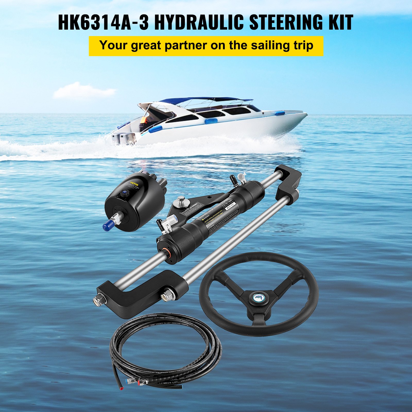 Hydraulic Boat Steering Kit, 300HP Hydraulic Steering Kit Helm Pump, Hydraulic Outboard... thumbnail 1