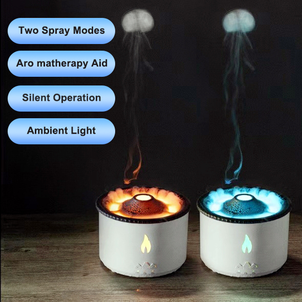 Creative Ultrasonic Essential Oil Humidifier Volcano Aromatherapy Machine Spray Jellyfish Air Flame Humidifier Diffuser — foto 6