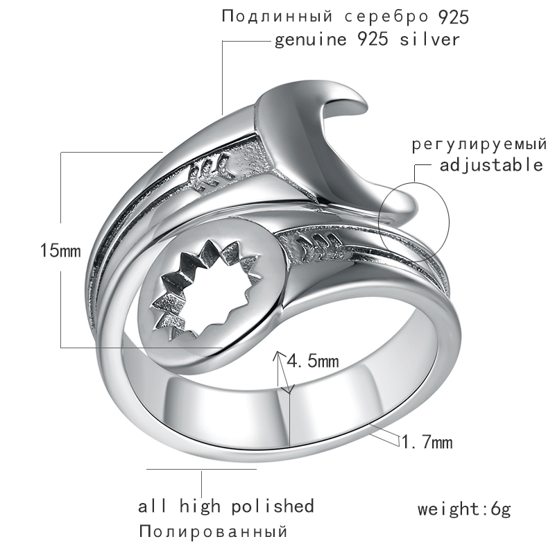 925 Silver  Thai Silver Domineering Wrench Personality European And American Men's Ring