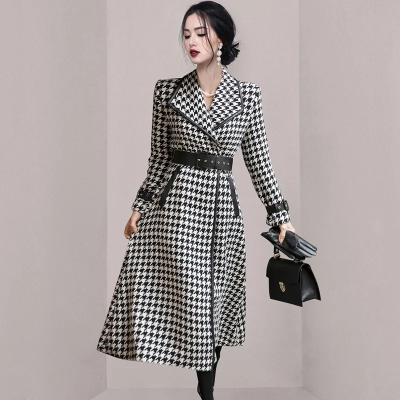 Western Style Lapel Waist Waist Fashionable Long Coat - Black