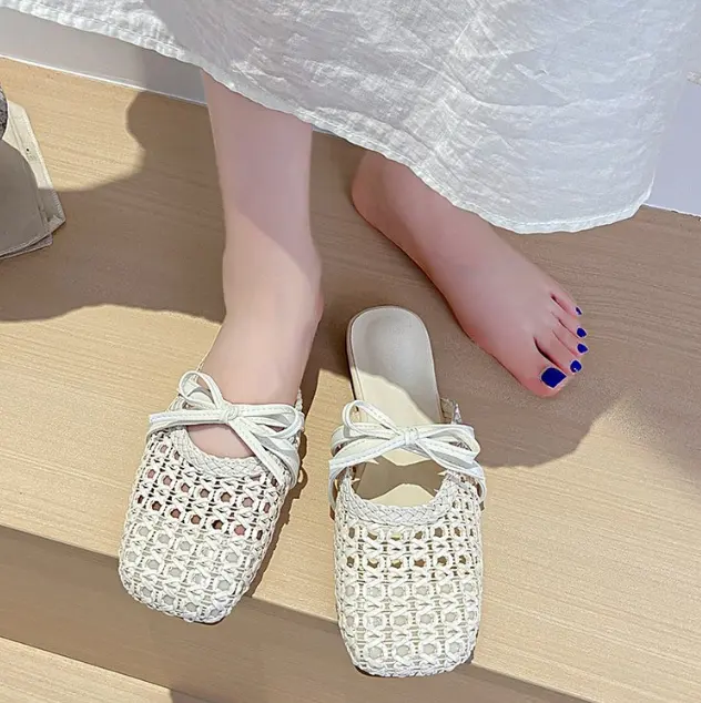 Women French Slip-On Woven Hollow Out Closed