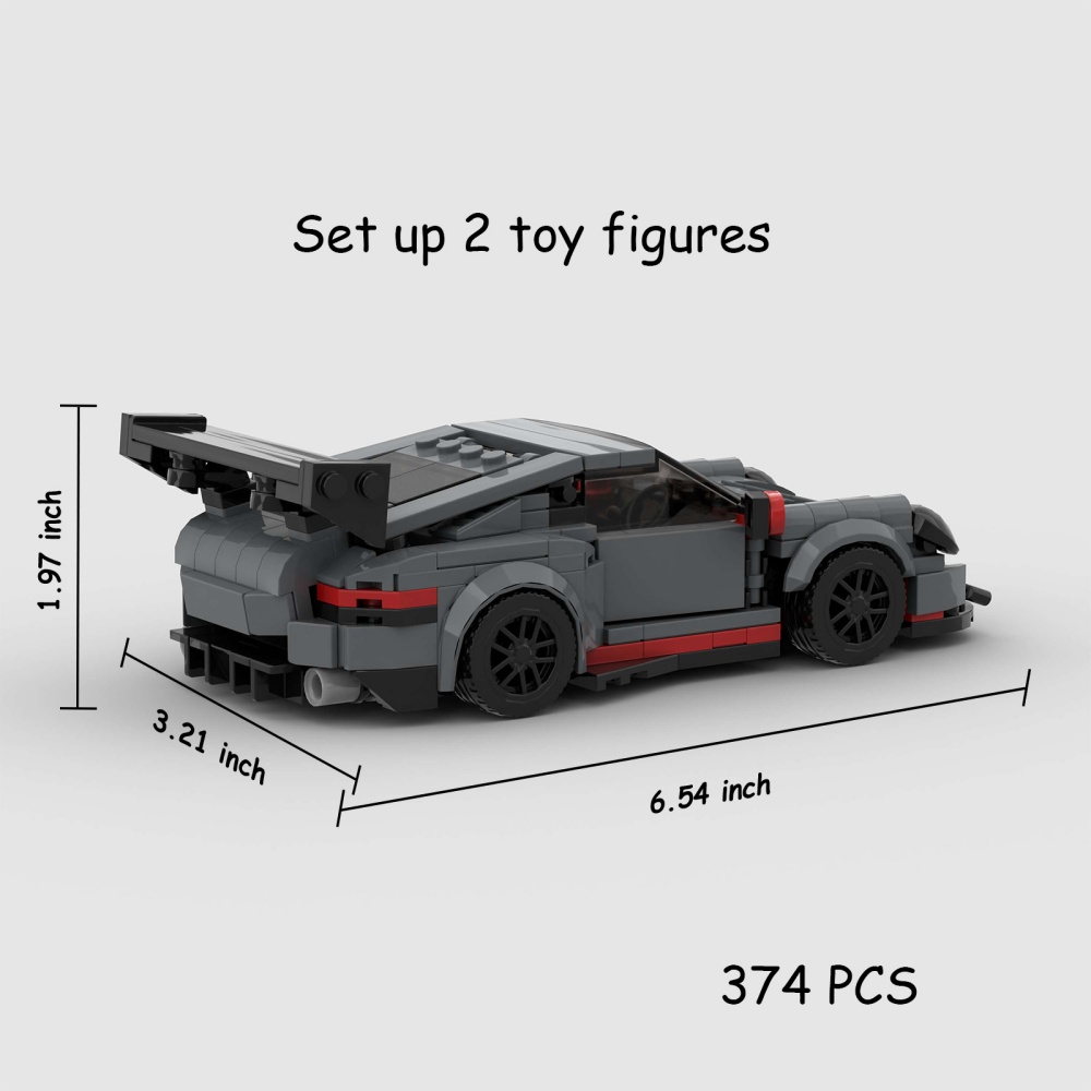 374PCS Gray Sports Car MOC Building Blocks Toys Porsche 911GT3 RS 7