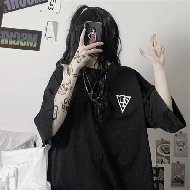 Mid length Half sleeved T shirt Student Hip hop Top Clothes Black - Shop at LoveMi