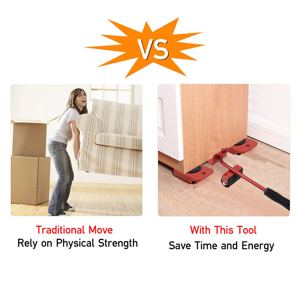 5 PCS Heavy Duty Furniture Shifter Lifter Set Wheel Moving Removal Slider Moving 9