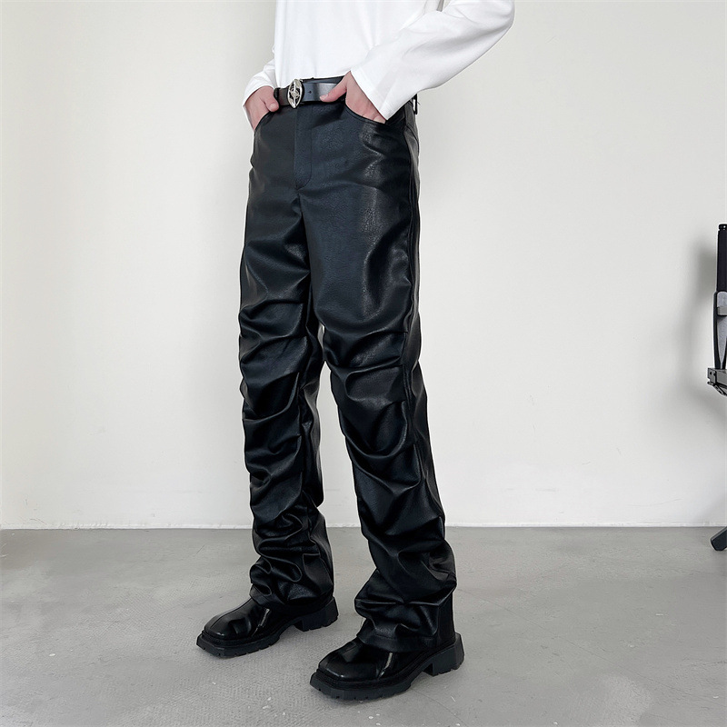 Men's Punk Rock Pleated Leather Pants