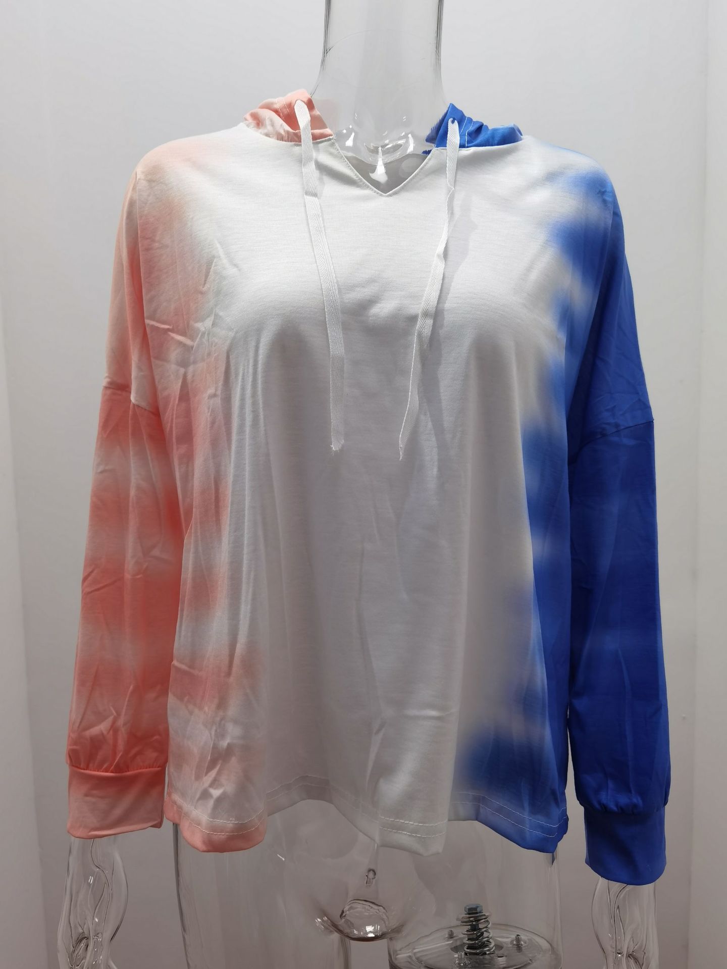 Title 8, Tie-Dye Gradient V-Neck Hooded Long Sleeve Pull...