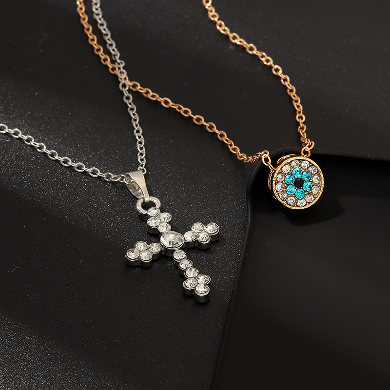Cross Necklace Vintage Pop Color Diamond Pendant