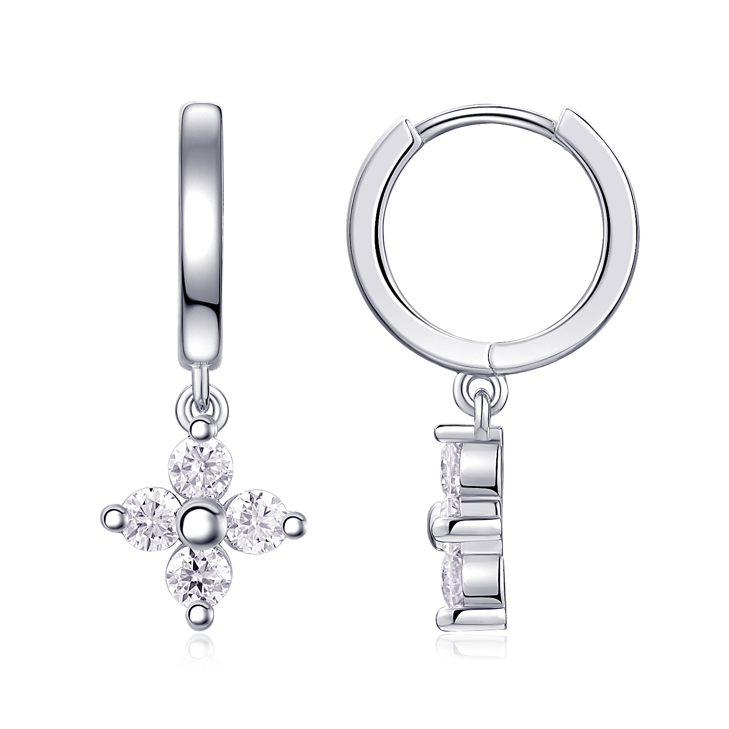S925 Sterling Silver Clover Drop Earrings, D-VVS1 Moissanite Huggie Dangle, Platinum Plated 3.8g Women's Jewelry Gift Box