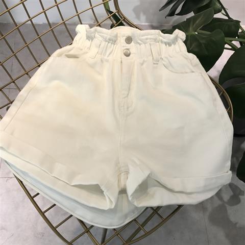 Calyx elastic waist denim shorts female summer high waist was thin student wide leg hot pants White - Shop at LoveMi