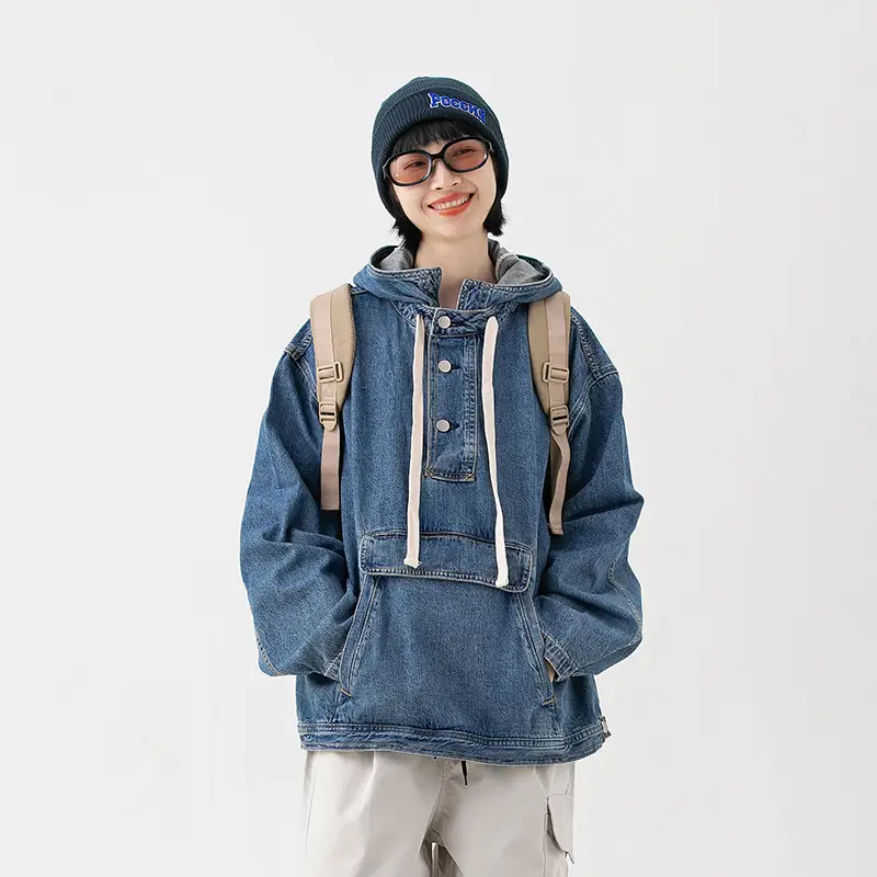 Denim Jacket Wash Hood Pullover Casual Sweater