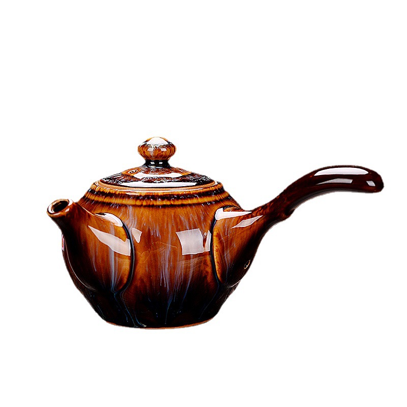 Exquisite Side Handle Teapot Household Large Capacity Retro Color Glaze