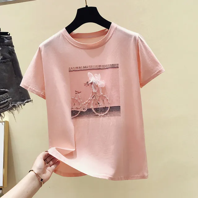Summer Fashion With Loose Blouses, Women Cover Belly And Reduce Age, Short sleeved T shirts Pink - Shop at LoveMi
