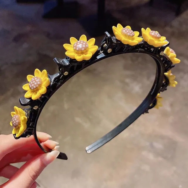Cartoon Fruit Headband Multi layer Hollow Woven Hairpin Yellow Sunflower - Shop at LoveMi