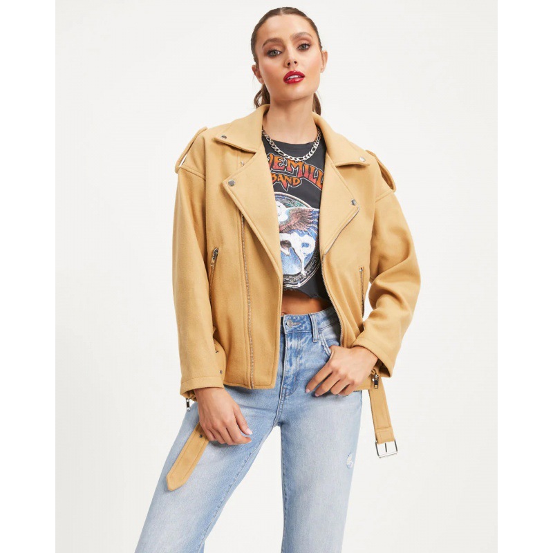 New Fashion Lapel Zipper Long Sleeve Woolen Short Coat Women