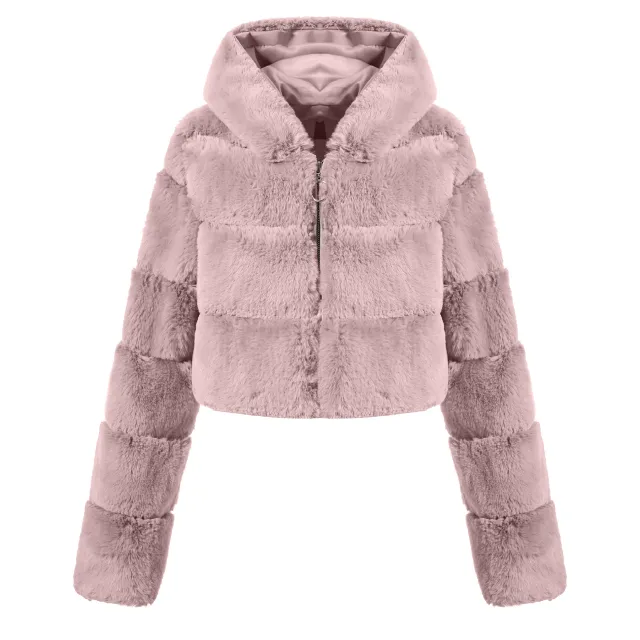 Solid Color Faux Fur Coat Jacket Fashion Pink - Shop at LoveMi