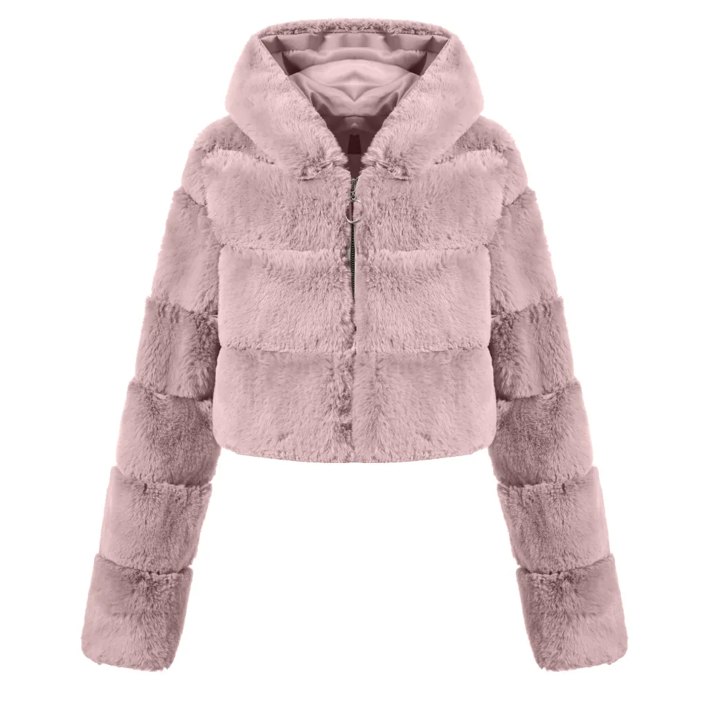 Solid Color Faux Fur Coat Jacket Fashion - Pink