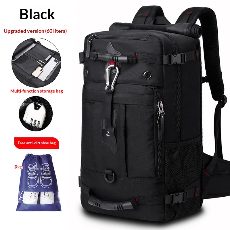 Large Capacity Men's Business Leisure Travel Bag, Multifunctional And Wear-resistant Outdoor Hiking Bag, Business Travel Backpack - Black