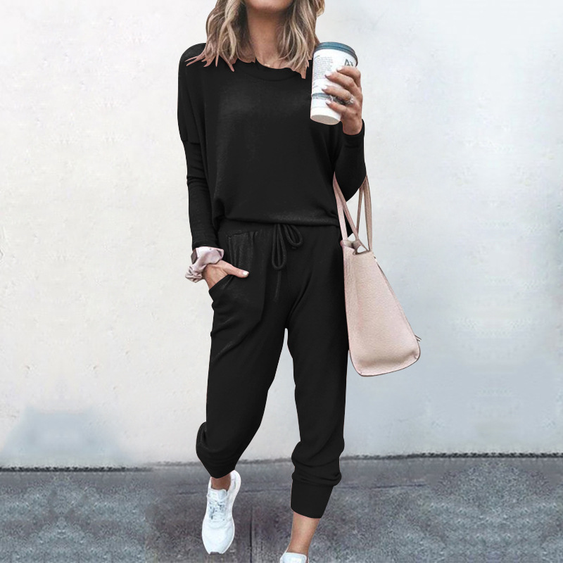 Ladies Loose Solid Color Long-sleeved Casual Sports Suit