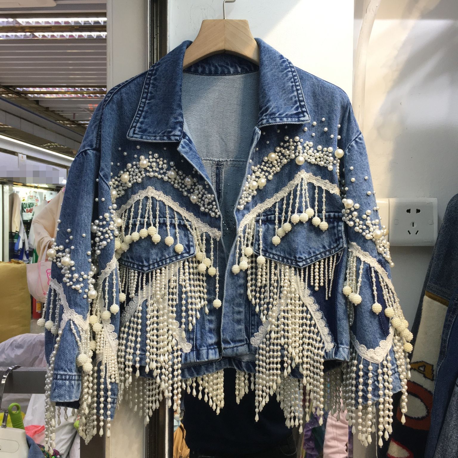 Title 2, Heavy Industry Nail Pearl Tassel Denim Jacket