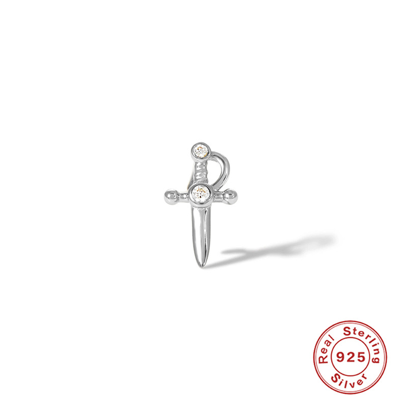 Title 5, S925 Sterling Silver Single Diamond Piercing Ca...