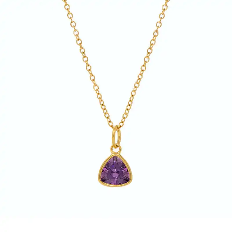 Titanium Steel Necklace Triangle 12month Birthday Stone Pendant Colorful Zircon Clavicle Chain