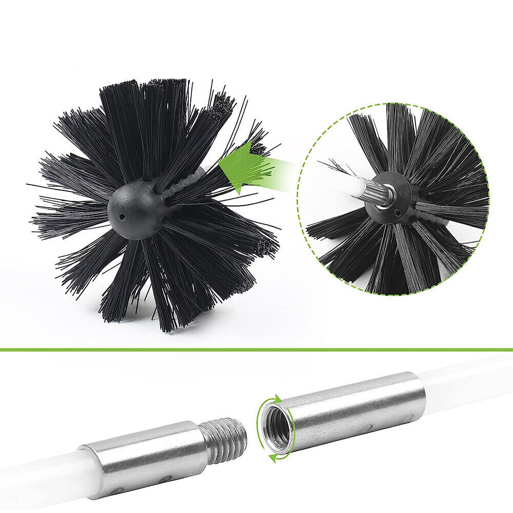 32x Flexible Chimney Sweep Set Flue Sweeping Brush & Rod Kit Soot Cleaning Rods