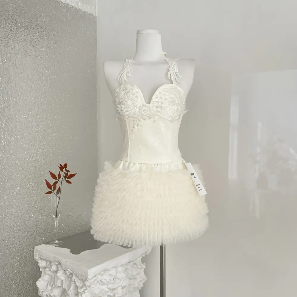 Lace Heavy Embellished Mesh Beaded Sequin Top & Skirt