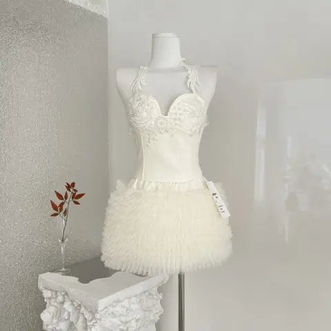 Lace Heavy Embellished Mesh Beaded Sequin Top & Skirt