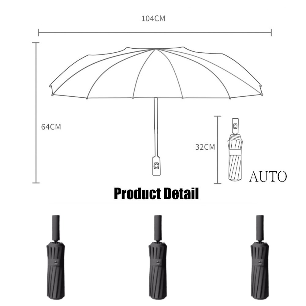 Extra Strength Foldable 24 Rods Umbrella Fully Automatic Large UVRain Protect — image 11