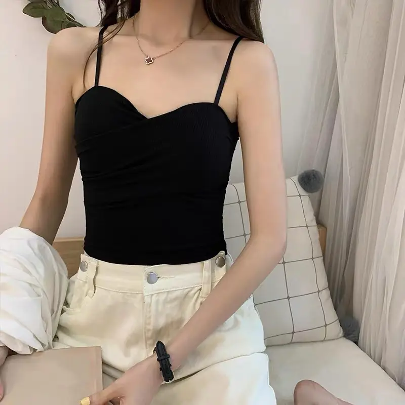 New Solid Color Small Camisole Women's Pure Cotton With Chest Pad