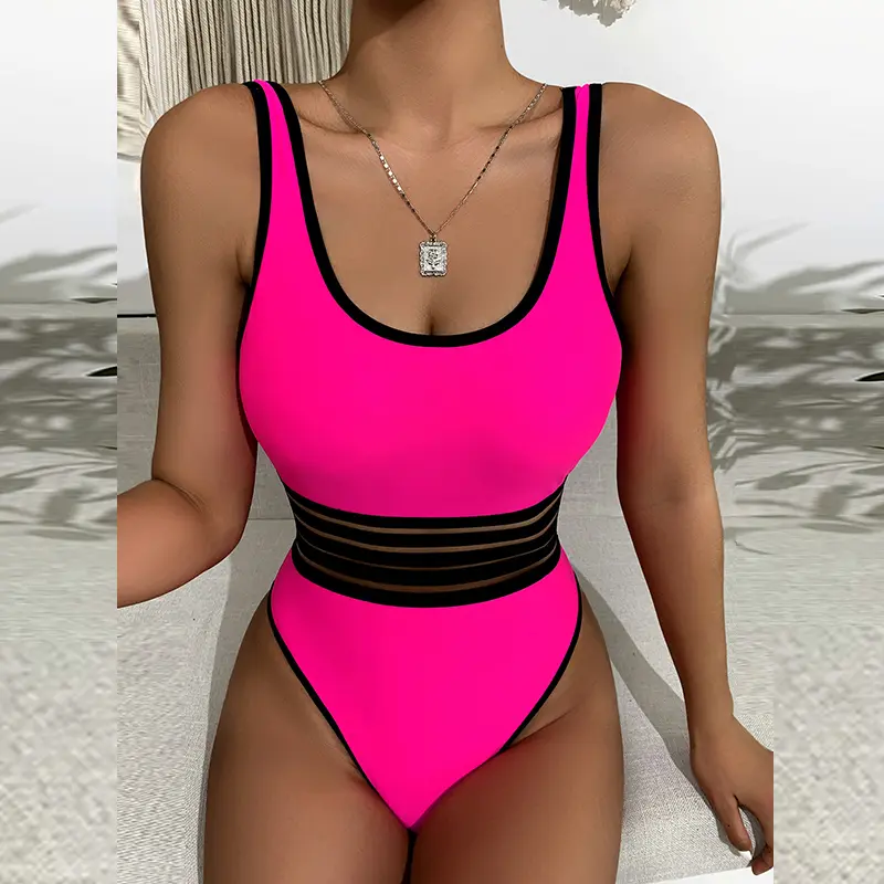 With Multi-color Solid Color One-piece Swimsuit