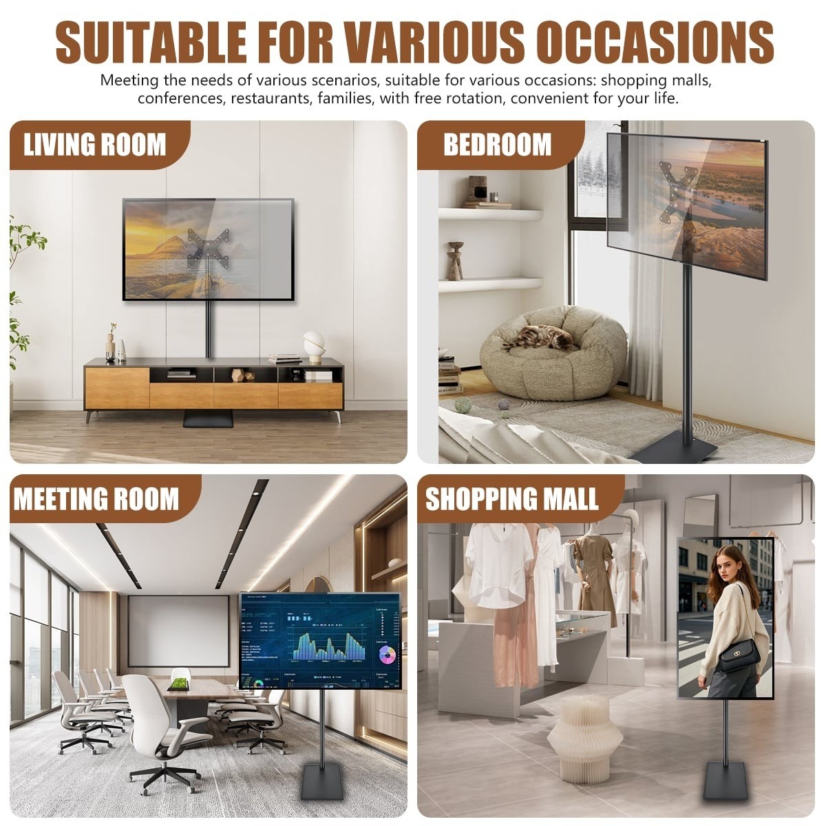360 TV Floor Steel Stand For 14-43 Inch Screen Rotatable Height Adjustable UK — image 3