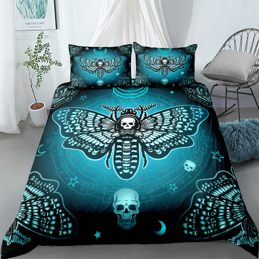 Skull Moth Bedding Set Blue Color