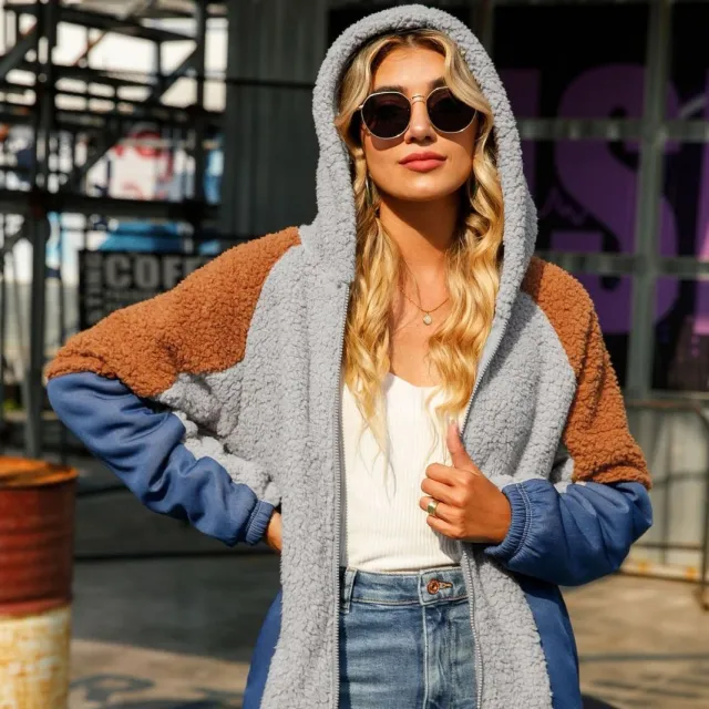 Long Bubble Velvet Stitching Denim Jacket Grey - Shop at LoveMi