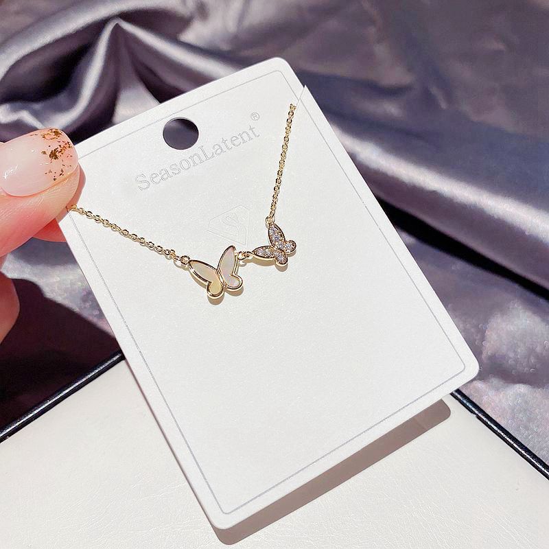 Natural Shell Zircon Micro Set Two Butterfly Clavicle Chain