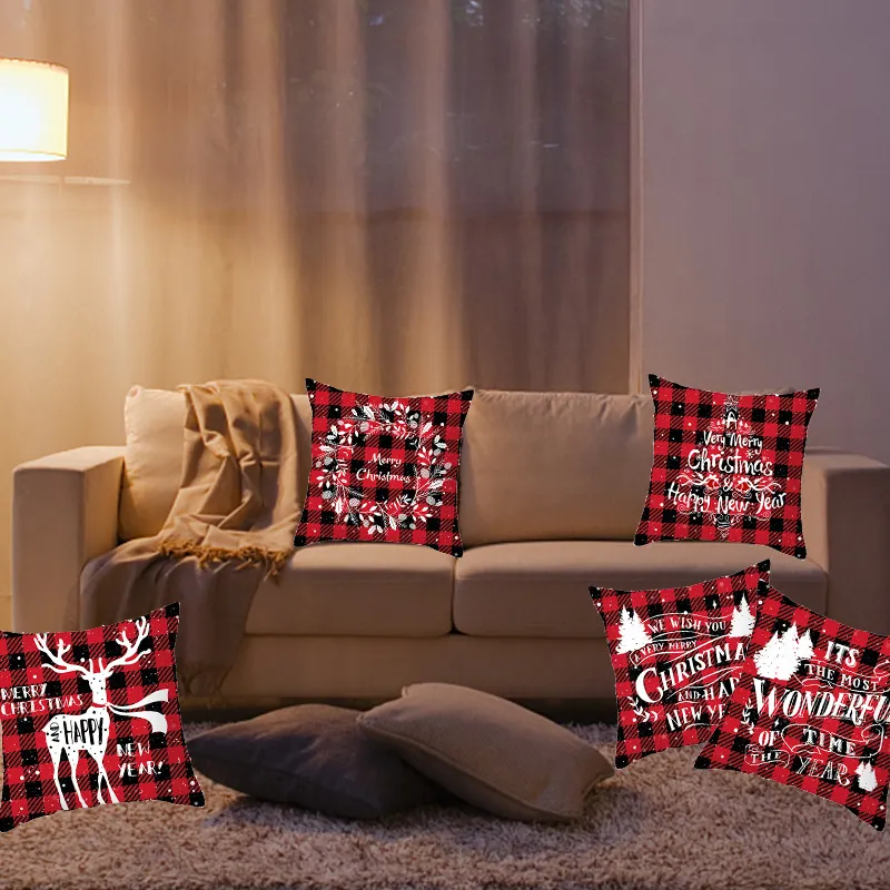 Merry Christmas Cushion Cover 45cm Elk Santa Claus Short Plush Sofa Pillow Cover Home Decor Pillowcase Christmas Decoration – image 2